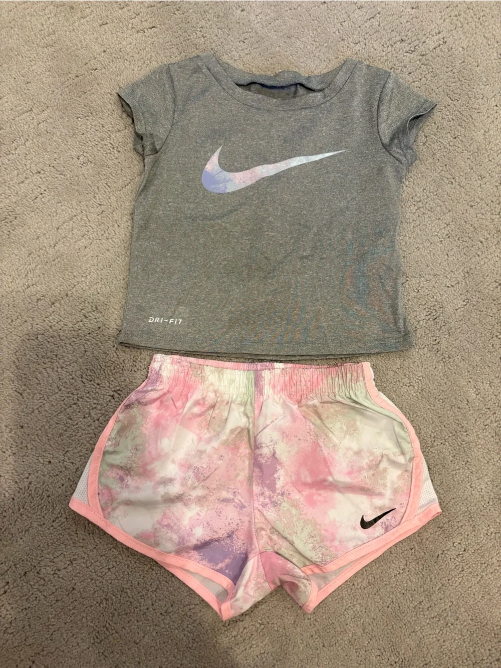 Nike Baby Girl Size 24 months Pink & Gray Athletic Set Dri Fit Outfit